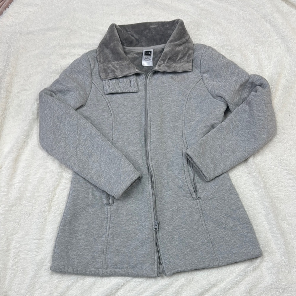 The North Face Heather Gray Zip-Up Pea Coat with Plush Collar